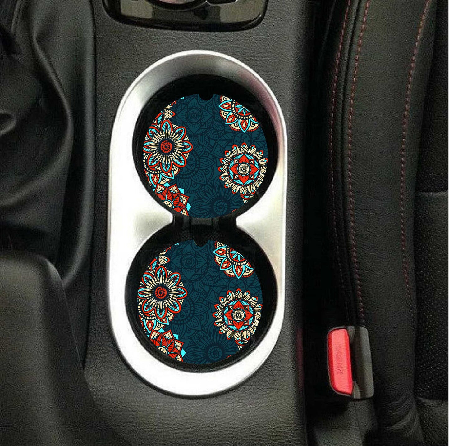 Navy & Red Mandala Car Coasters