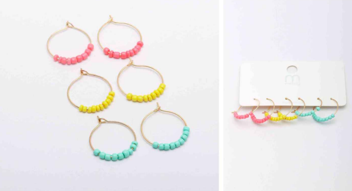 Set of Three Seed Bead Hoop Earrings