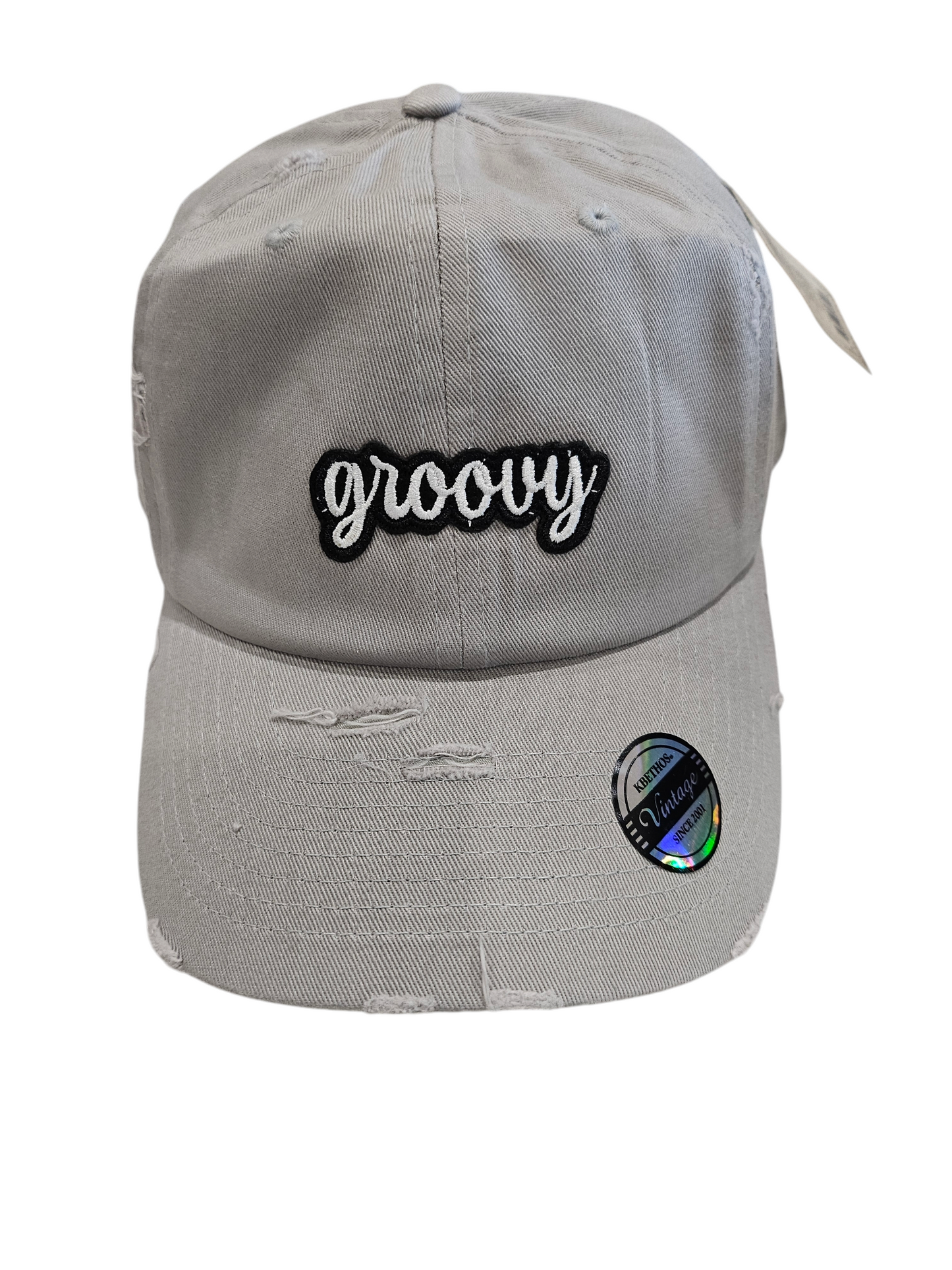 Vintage Gray Embroidered GROOVY Ball Cap