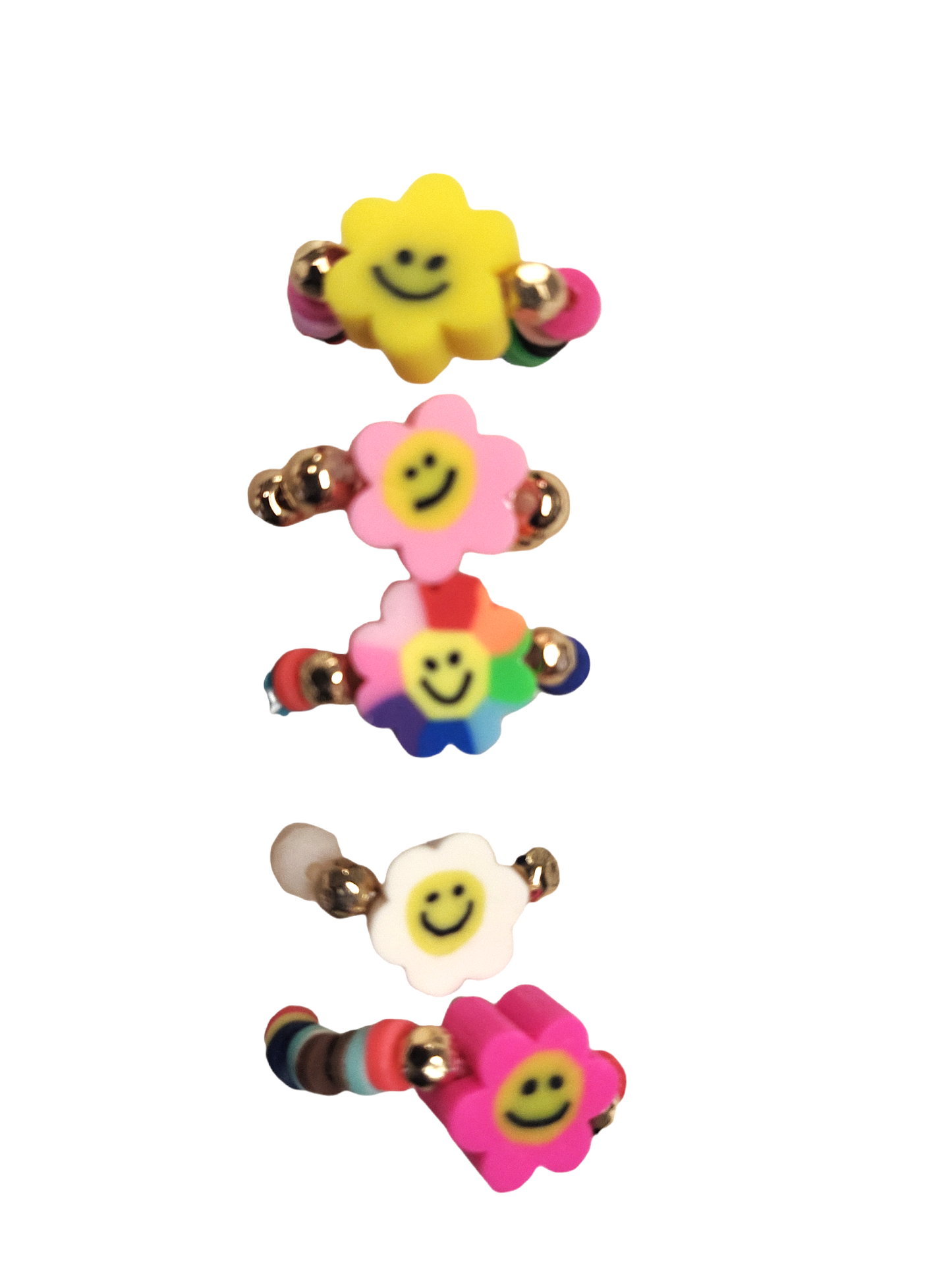 Set of 5 Smiley Flower Rings