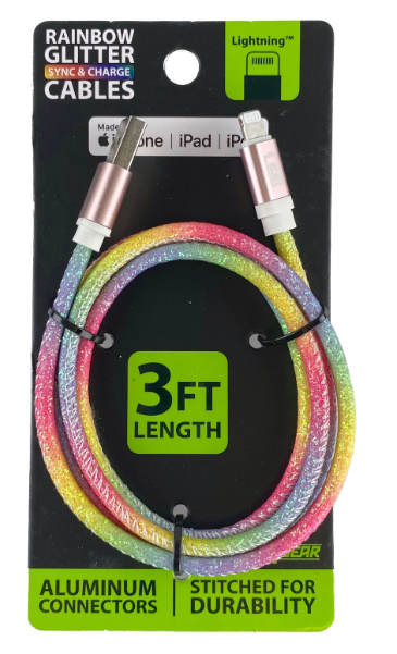 Rainbow Glitter Sync& Lightning Charge Cables