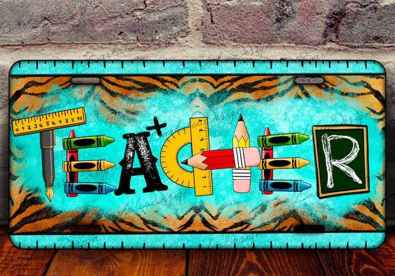 Turquoise Teacher Car Tag