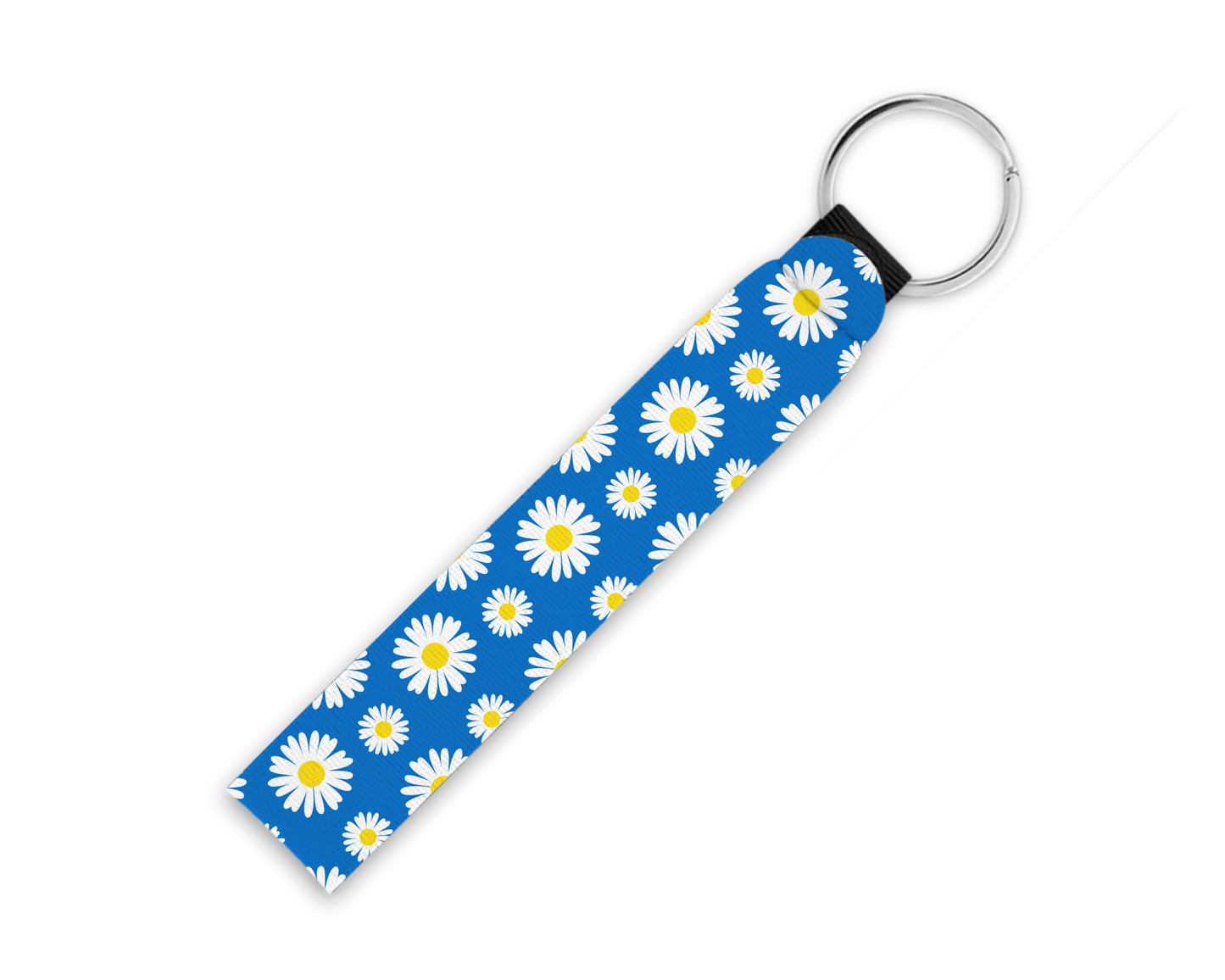 Blue White Daisy Neoprene Key Fob