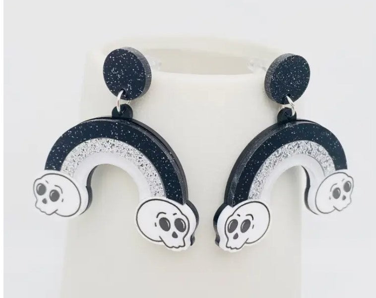 Acrylic Halloween Rainbow Skull Post Earrings