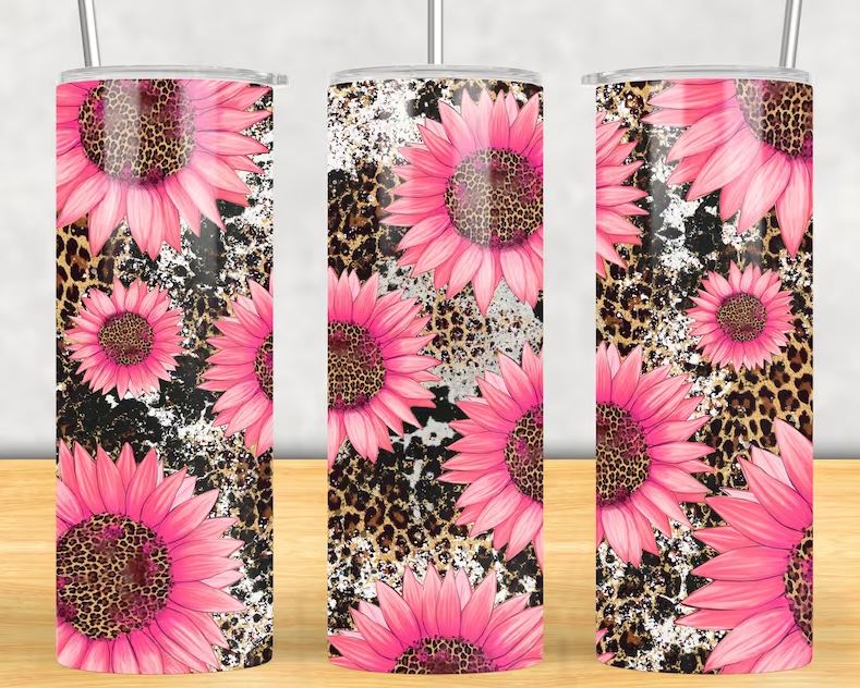 20 oz Pink Sunflower Leopard Skinny Tumbler