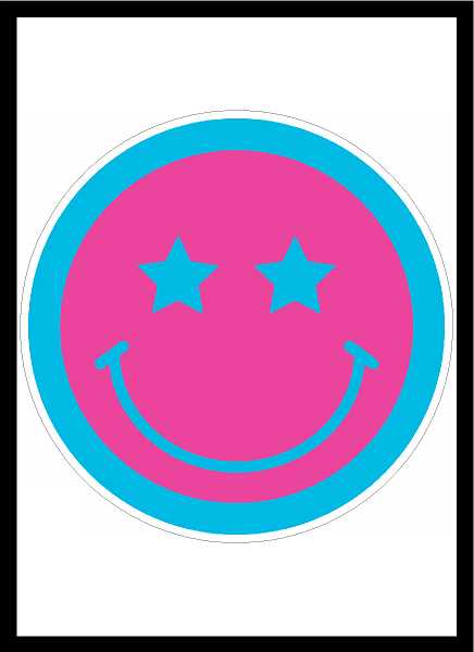Blue and Hot Pink Starry Eye Smiley Face Vinyl Decal