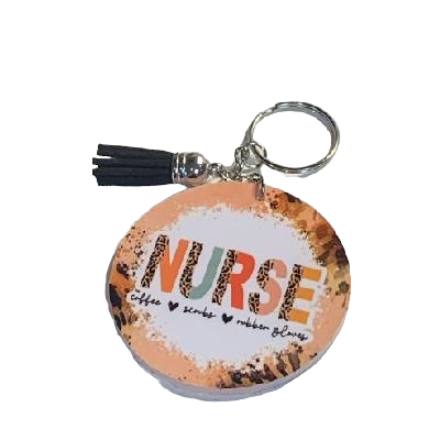 Nurse Coffee Scrubs Rubber Gloves Keychain with Tassel