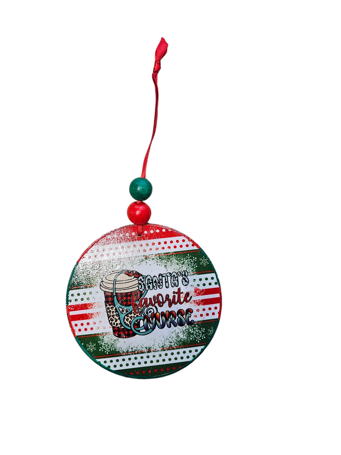 Beaded Coffee Santa's Favorite Nurse Wood Ornament