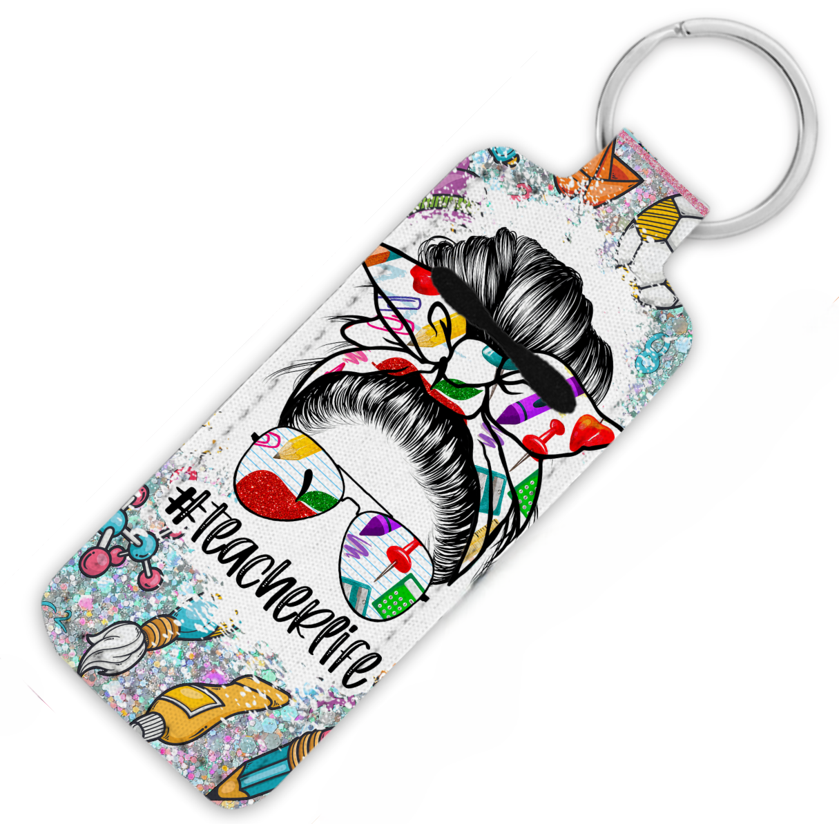 Messy Bun #Teacher Life Lip Balm Key Fob