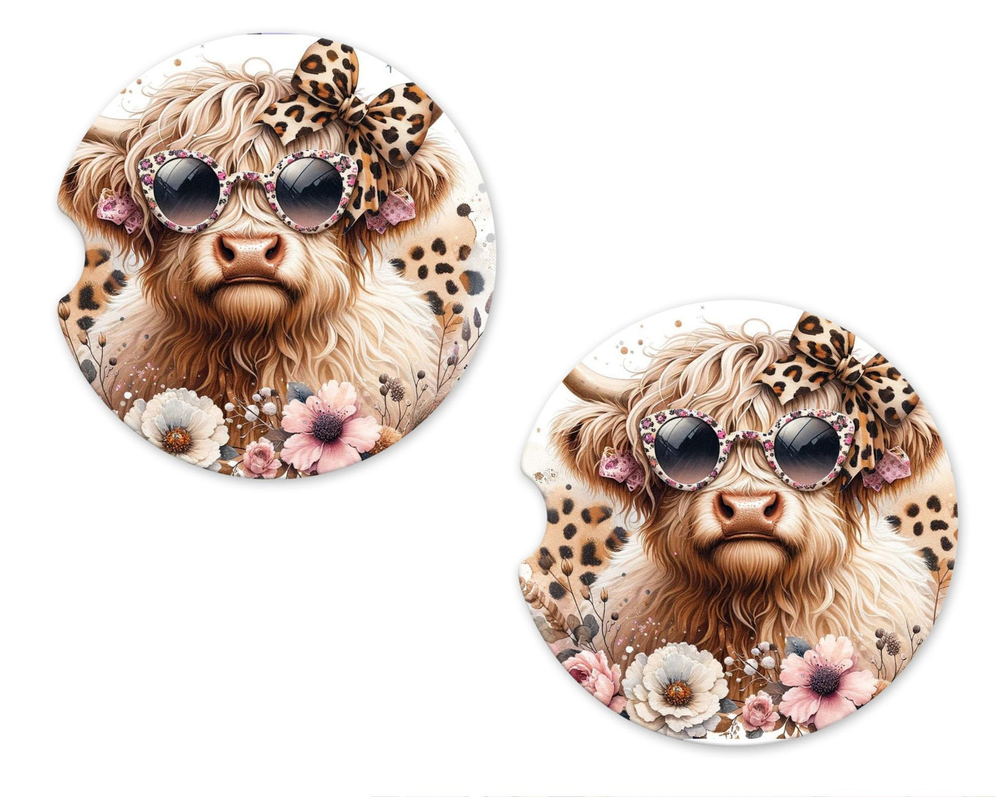 Leopard Highland Cow Car Coasters