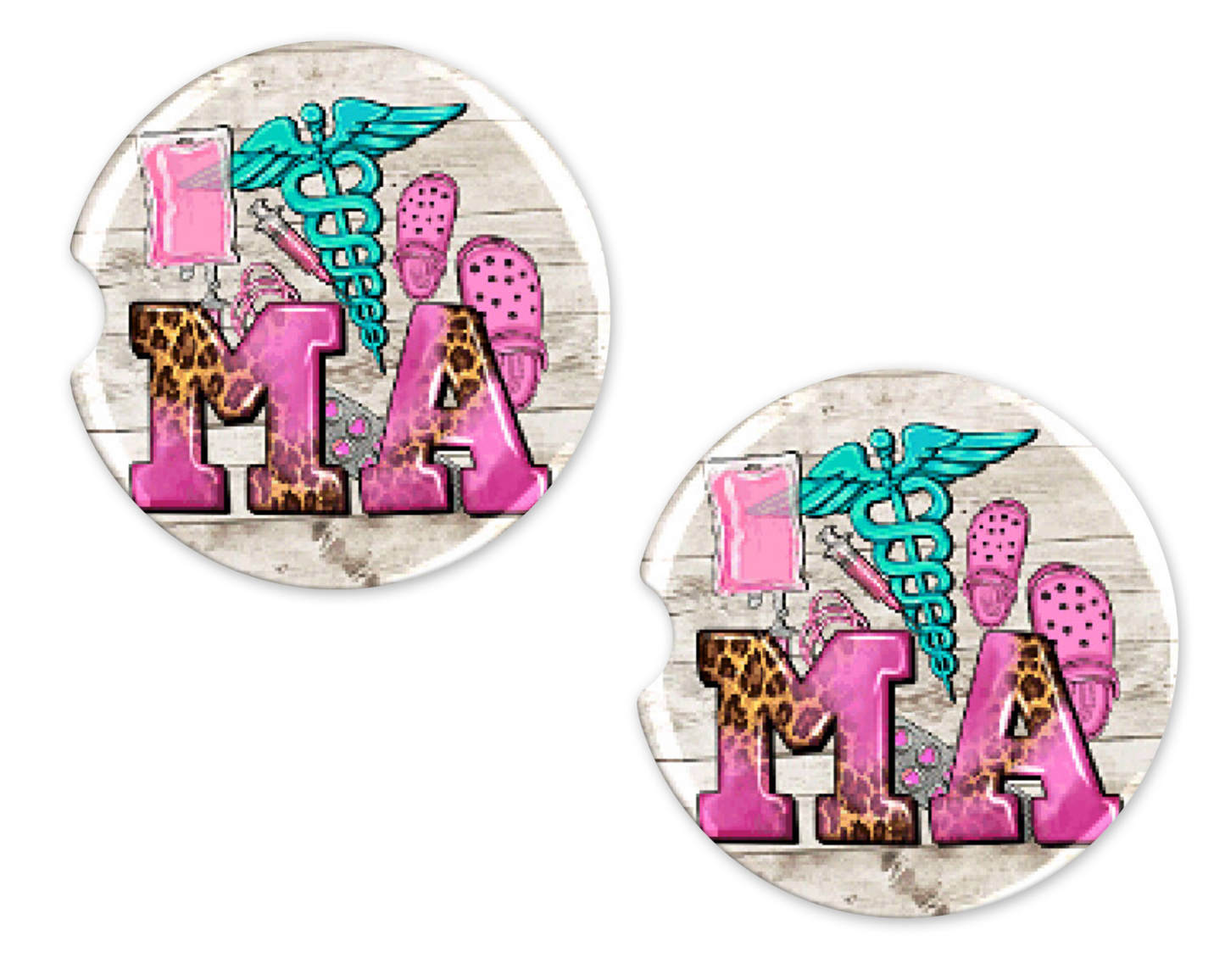 Pink & Leopard MA Crocs Car Coasters