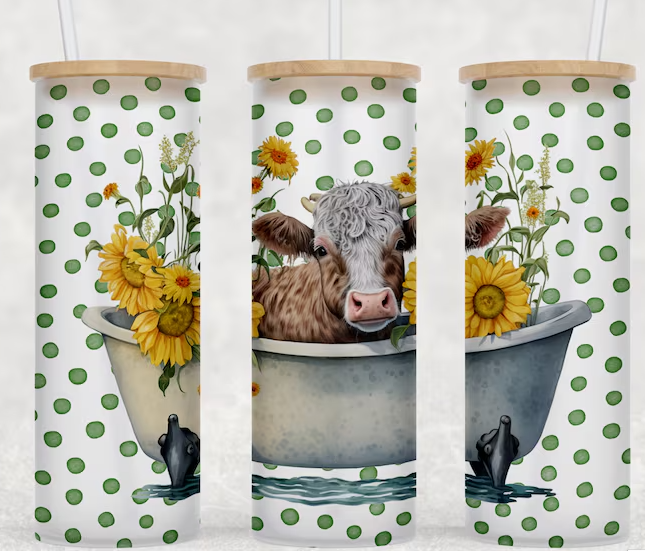 25 oz Libbey Glass Highland Cow In Bath Tub