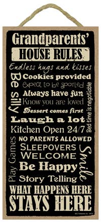 Grandparents House Rules 5" x 10" primitive wood plaque, sign wholesale