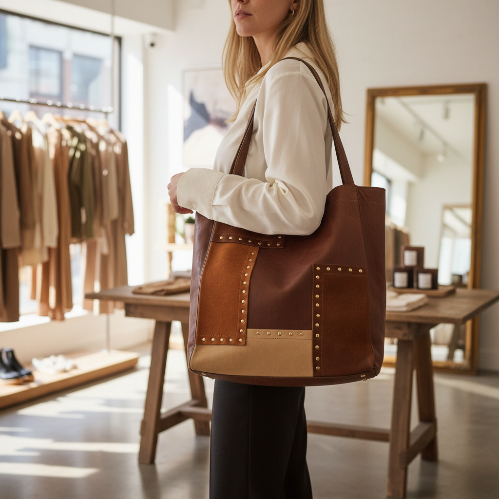Rivet Contrast Splicing Shoulder Handbag Lifestyle
