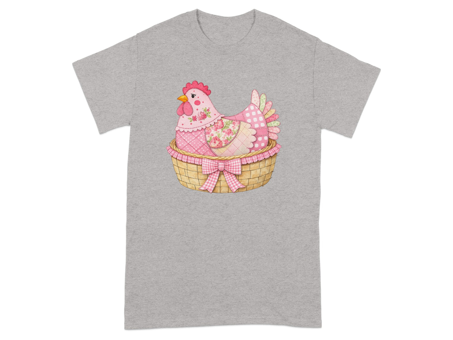 Cute Pink Hen in Basket Design T-Shirt