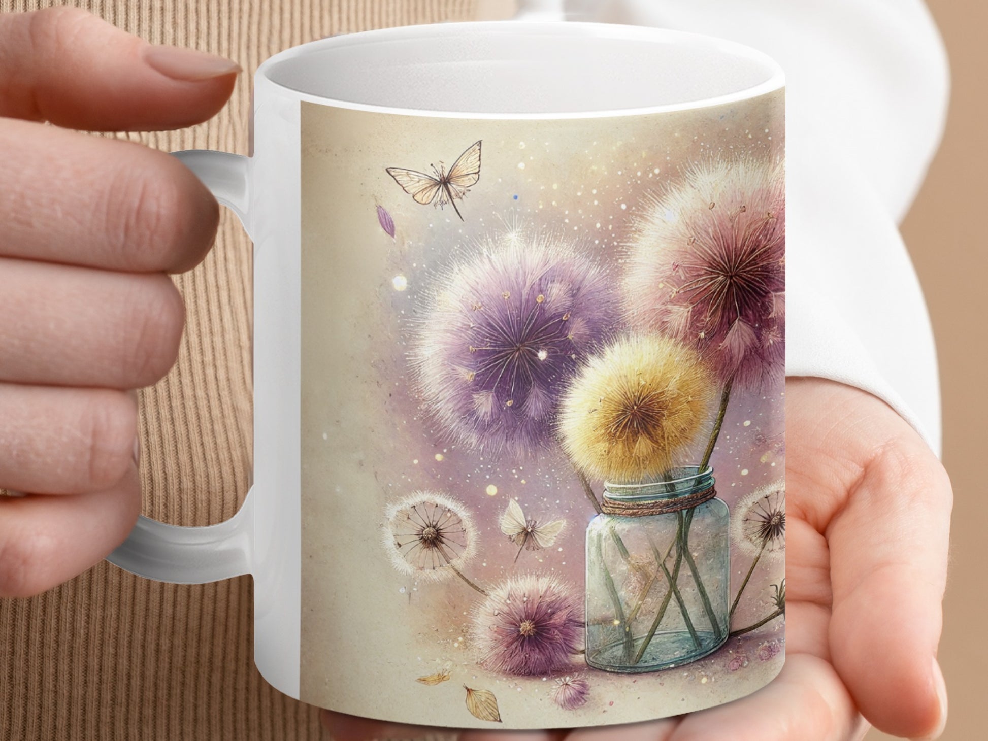 Whimsical Dandelion Butterfly Jar Sparkle Mug product type
Mug
Dandelion
Butterfly
Floral
Whimsical
Dreamy
Sparkle
Purple
Yellow
Pink
Nature
Garden
Jar
Boho
Watercolor
Artistic
Spring
Summer
Gift
Coffee Cup