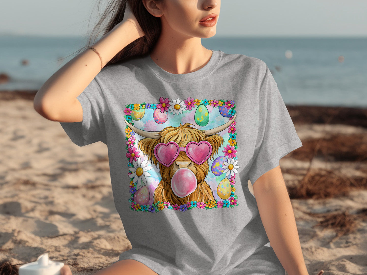 Colorful Highland Cow with Heart Sunglasses Shirt