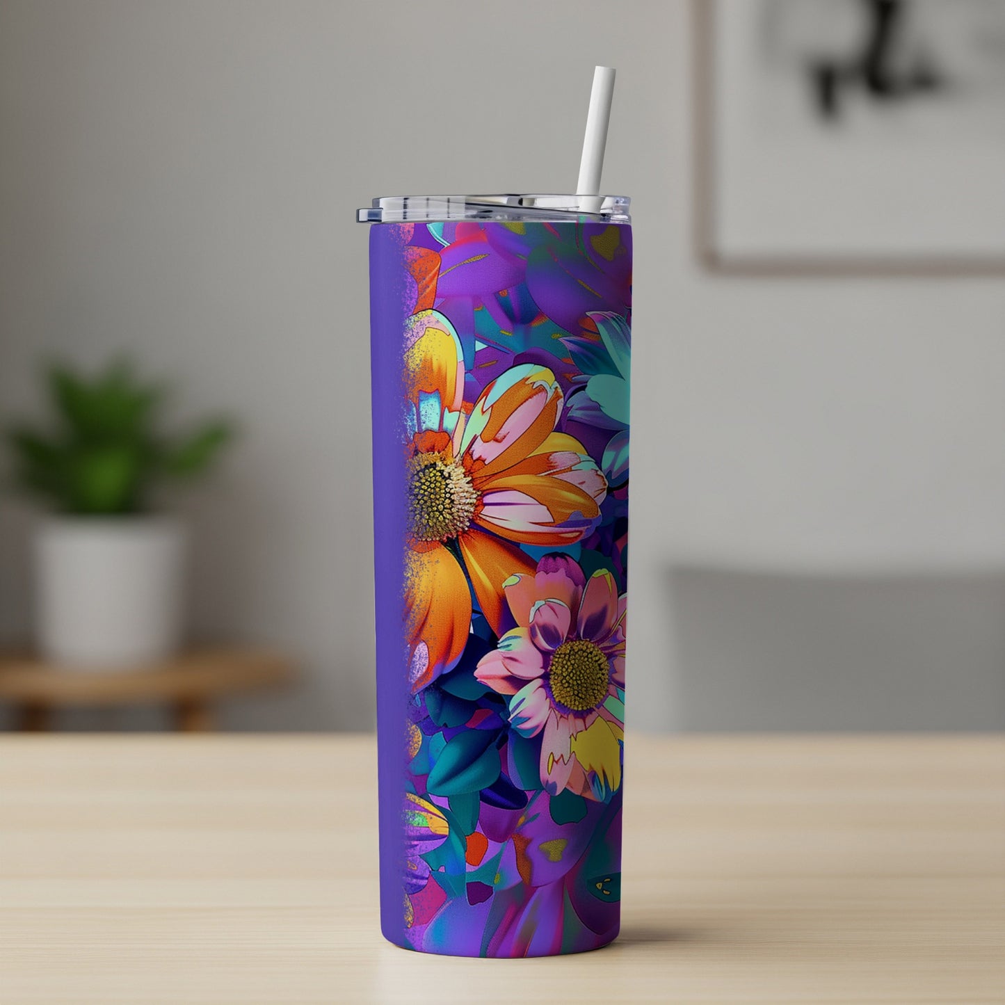 Vibrant Floral Design Beverage Tumbler Straw product type