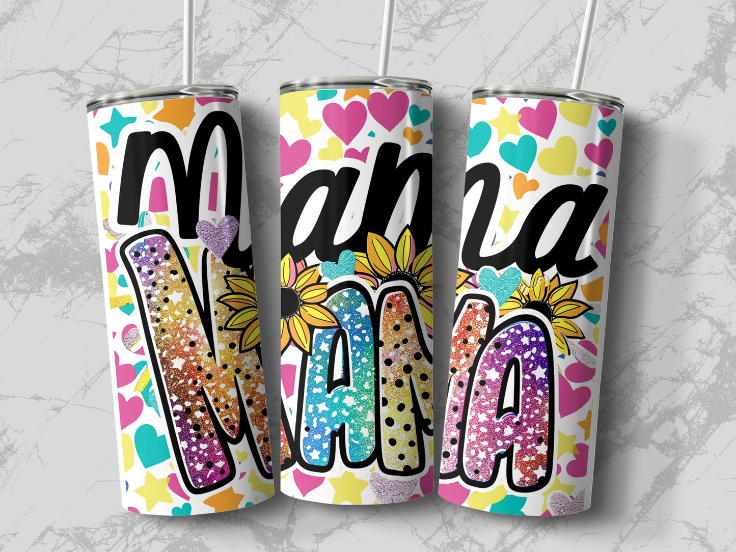 Colorful Mama Hearts and Sunflower Tumbler Product