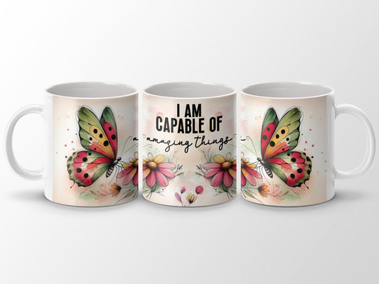 Colorful Butterfly Flowers I AM CAPABLE OF amazing things mug
Mug
Butterfly
Flowers
Inspirational
Motivation
Capable
AmazingThings
Quote
PositiveVibes
Watercolor
Artistic
Colorful
RedButterfly
GreenButterfly
PinkFlowers
GiftIdea
CoffeeMug
TeaCup
HomeDecor
UniqueDesign