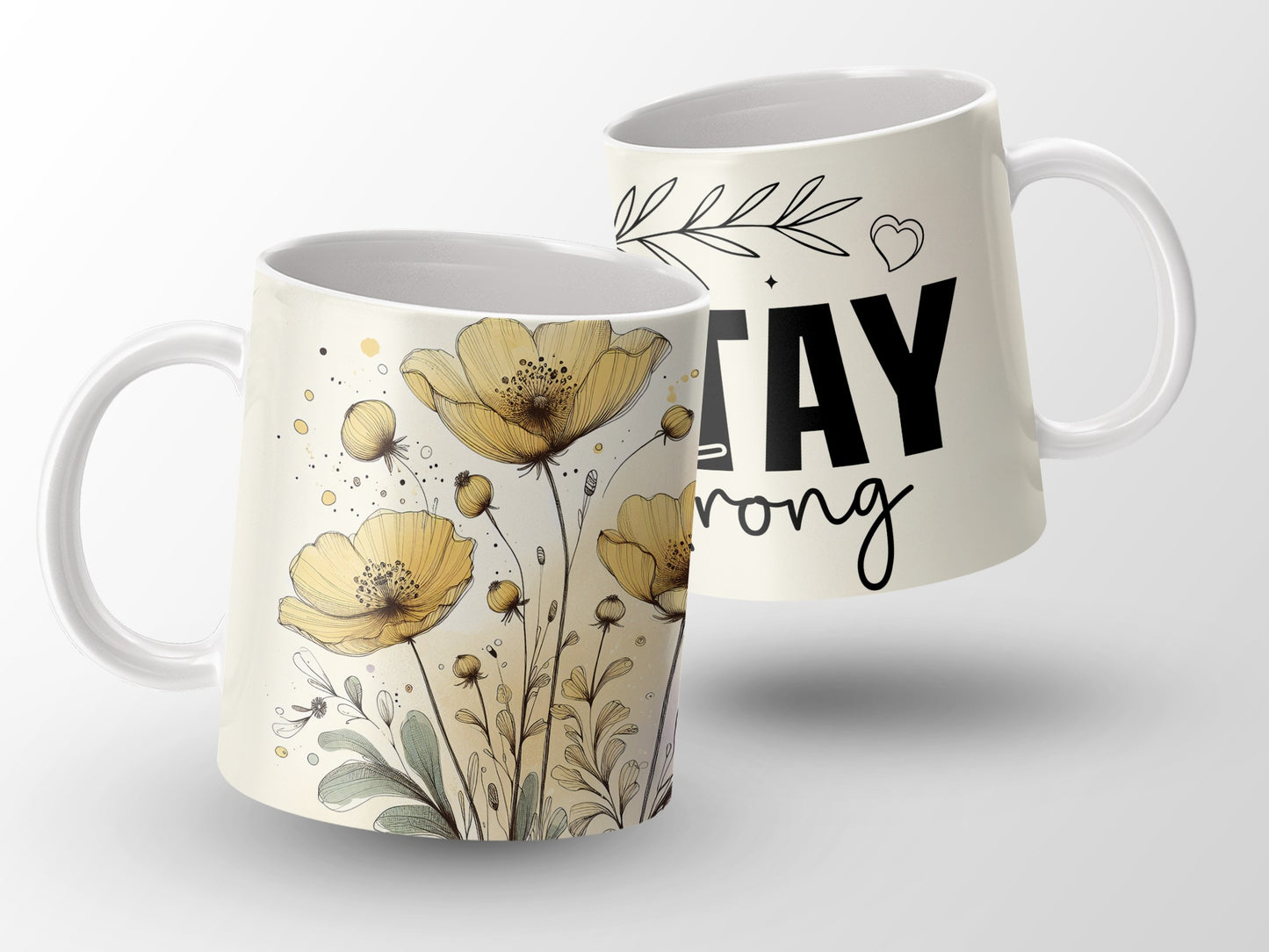 Yellow Botanical Sketch Stay Strong Empowering product type
Mug, Coffee Mug, Tea Cup, Floral Design, Yellow Flowers, Botanical Art, Stay Strong, Inspirational, Motivational, Empowerment, Nature Inspired, Sketch Style, Line Art, Aesthetic Mug, Drinkware Gift, Home Decor, Spring Flowers, Uplifting Quote, Cream Mug, Poppy Design