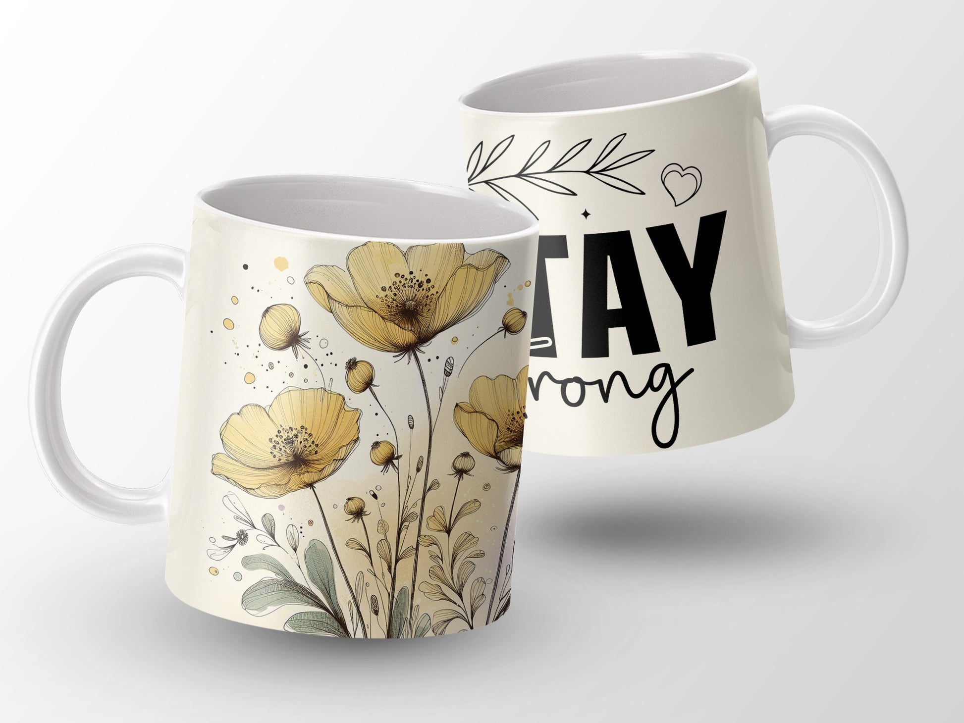 Yellow Botanical Sketch Stay Strong Empowering product type
Mug, Coffee Mug, Tea Cup, Floral Design, Yellow Flowers, Botanical Art, Stay Strong, Inspirational, Motivational, Empowerment, Nature Inspired, Sketch Style, Line Art, Aesthetic Mug, Drinkware Gift, Home Decor, Spring Flowers, Uplifting Quote, Cream Mug, Poppy Design