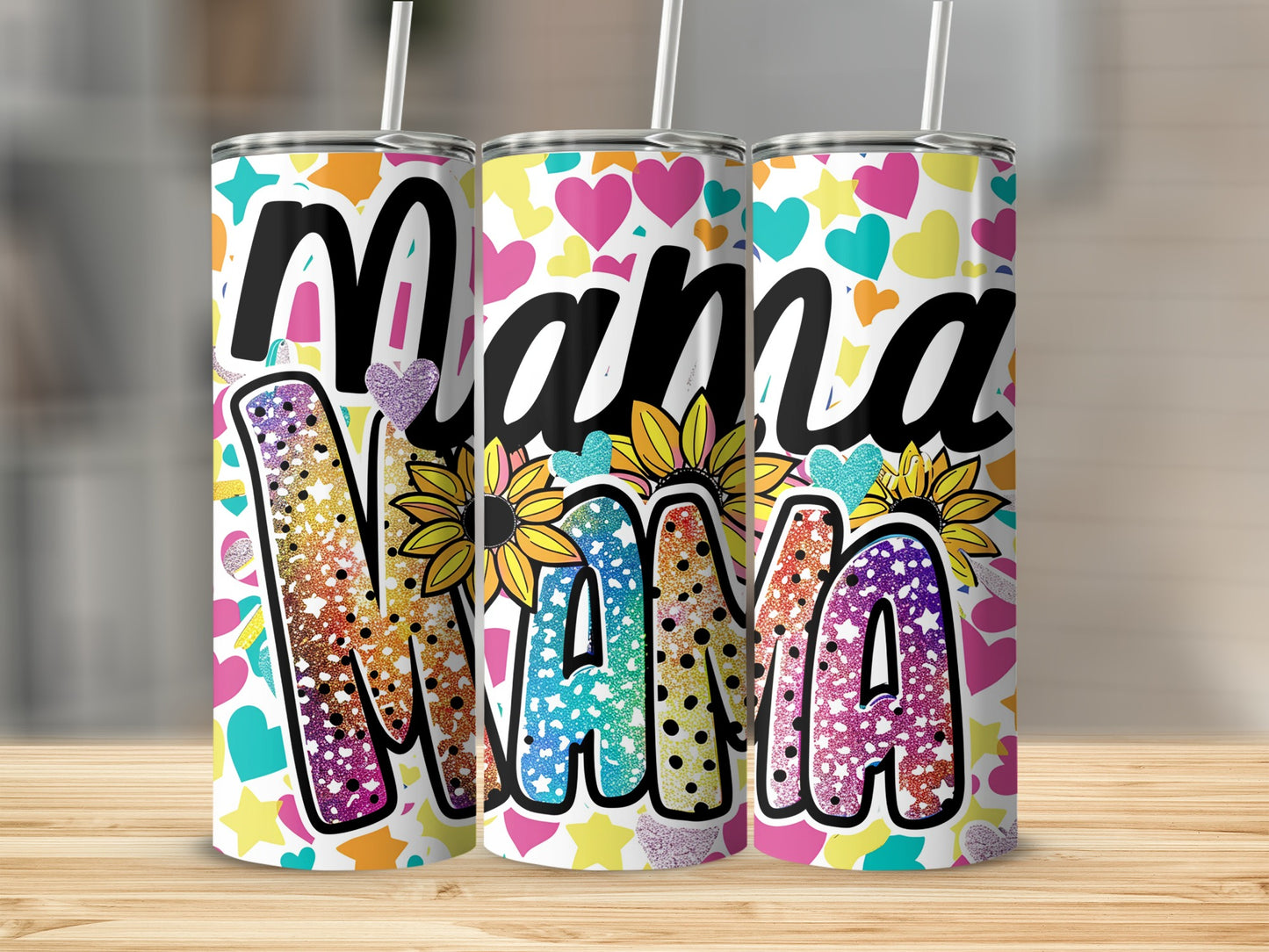 Colorful Mama Design Hearts and Sunflower Tumbler