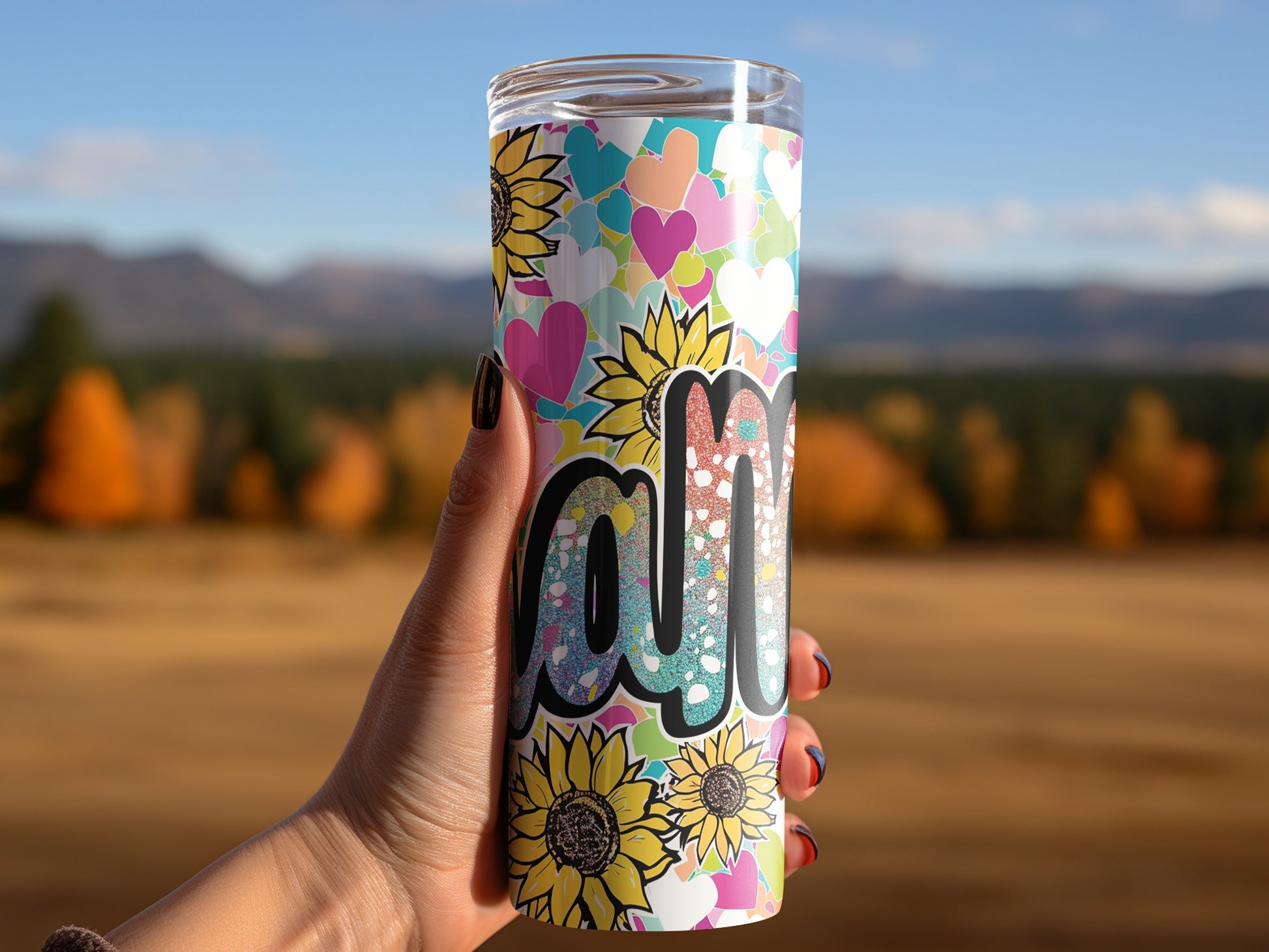 Colorful Hearts and Sunflowers Tall Drink Tumbler