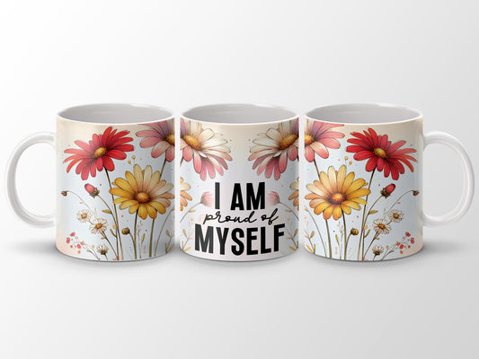 I AM proud of MYSELF Floral Daisy Design Mug product type
mug
coffee mug
tea cup
drinkware
inspirational mug
motivational gift
self love product
proud myself quote
affirmation decor
positive message
floral design mug
daisy flower print
red floral mug
yellow flowers art
watercolor floral
botanical mug
home kitchen gift
daily affirmation
uplifting drinkware
unique mug gift