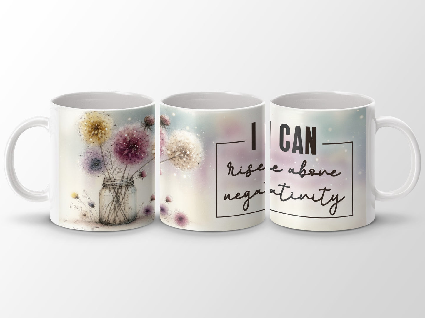I CAN rise above negativity dandelion jar mug product type
Dandelion
Jar
Flowers
Floral
Inspirational
Motivational
Positivity
Negativity
I Can
Rise Above
Watercolour
Pastel
Botanical
Nature
Mug
Coffee Mug
Tea Cup
Drinkware
Gift
Unique