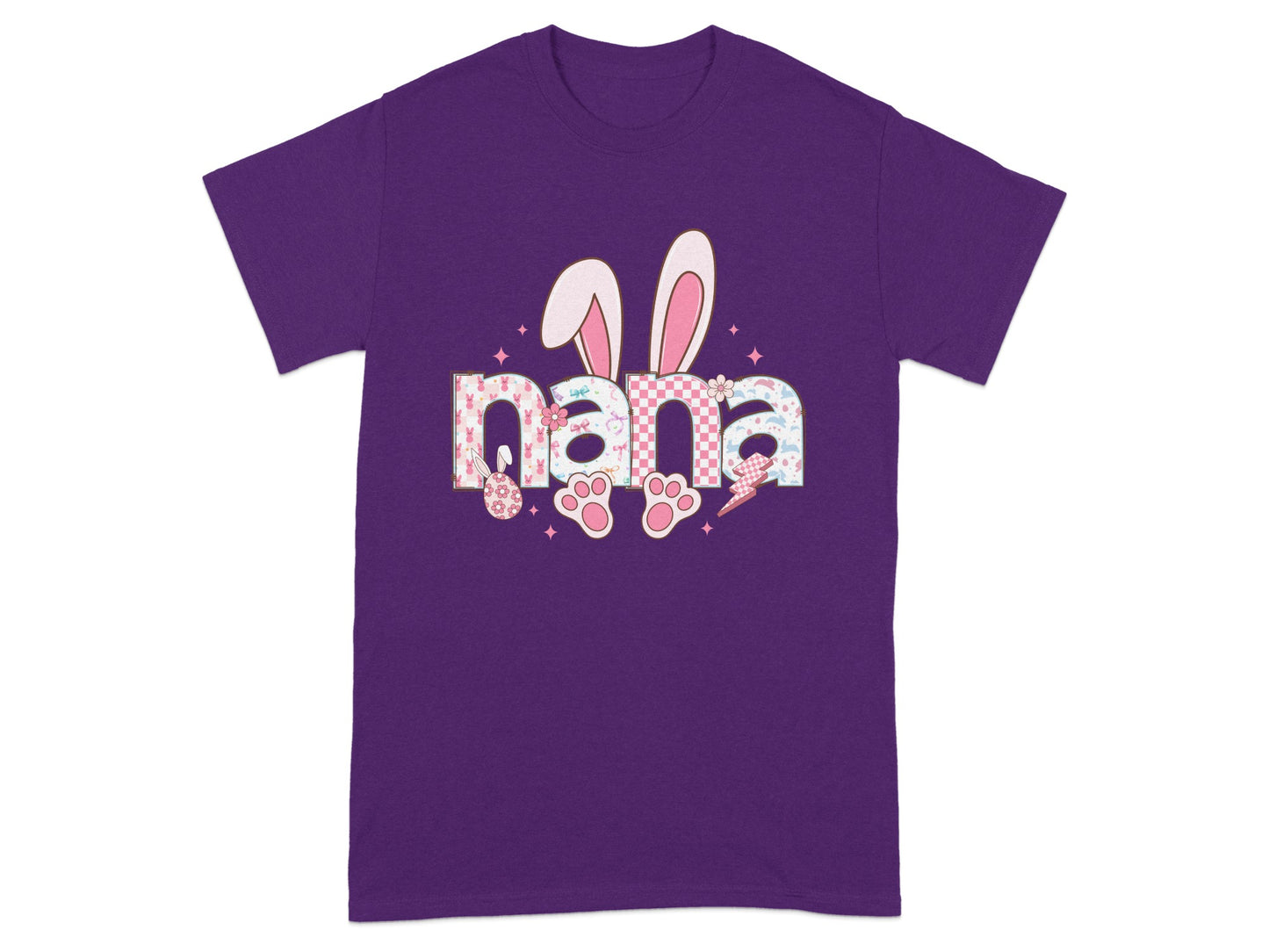 Purple Nana Bunny Ears and Paw Prints Graphic Shirt