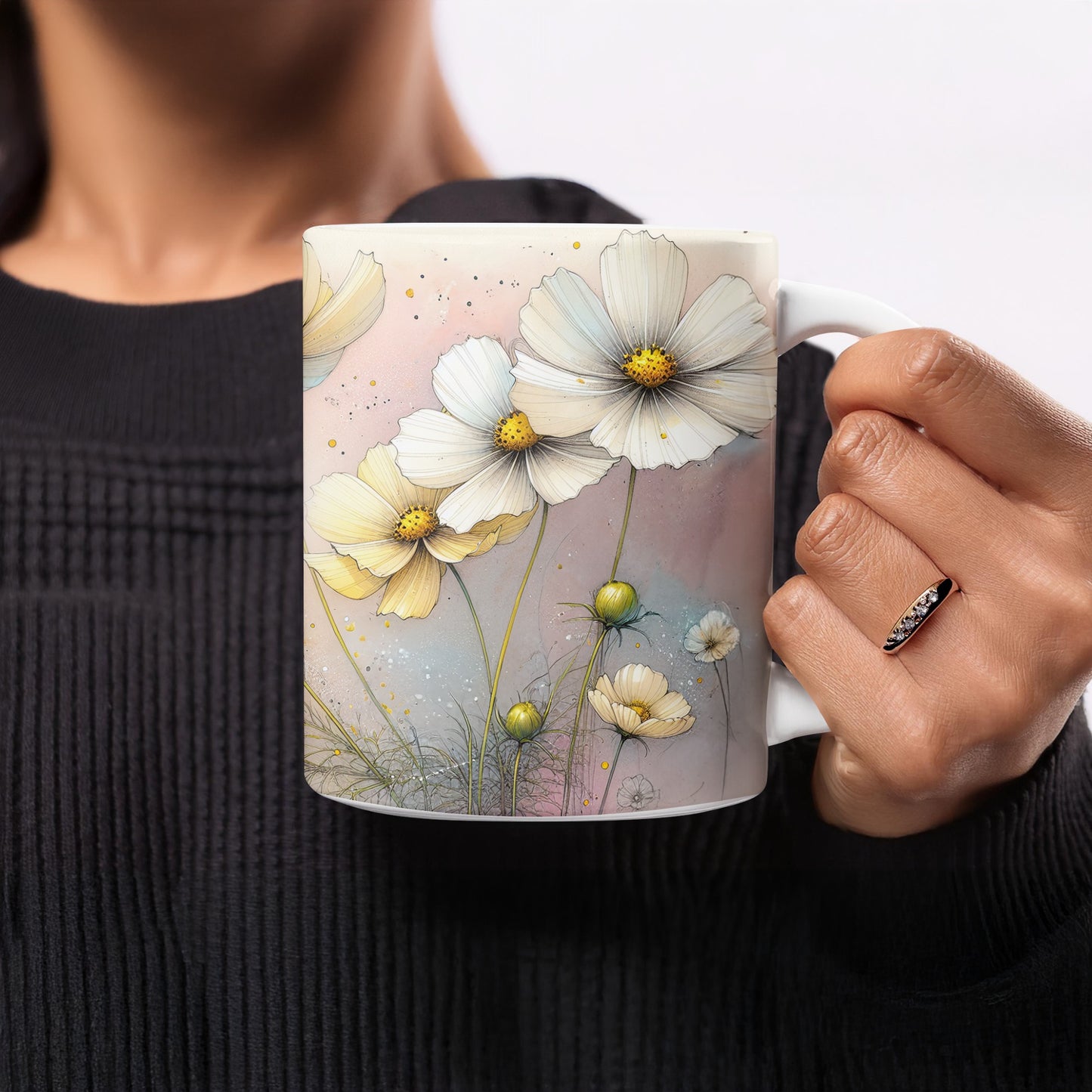 Floral Cosmos Watercolor Art Mug Aesthetic Home product type