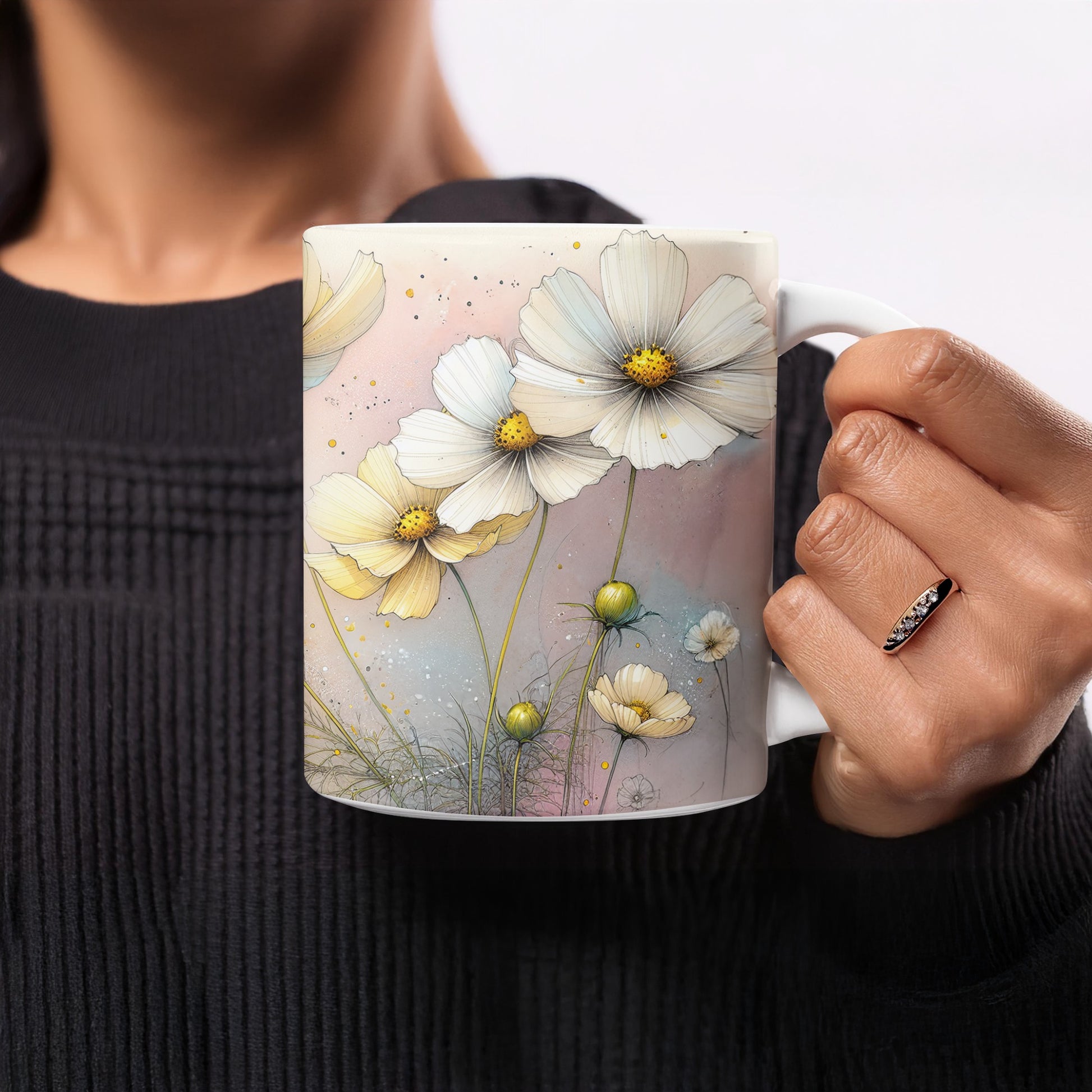 Floral Cosmos Watercolor Art Mug Aesthetic Home product type