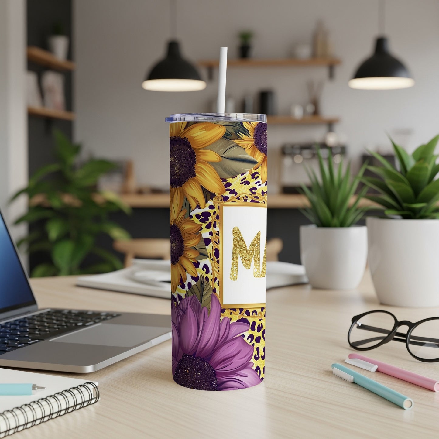 Colorful Sunflower and Leopard Print Tumbler cup