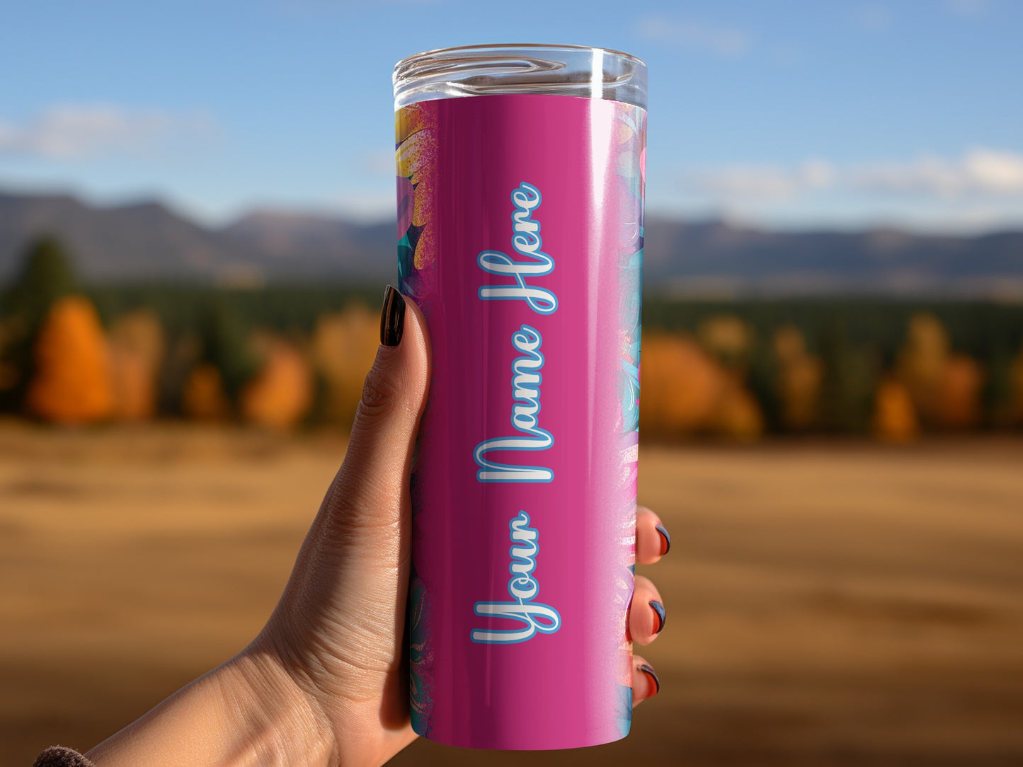 Pink Floral Your Name Here Skinny Tumbler product type