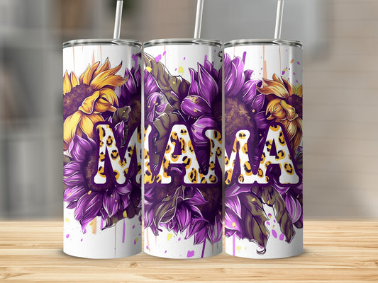 Vibrant Sunflower and Leopard Print Mama Tumbler