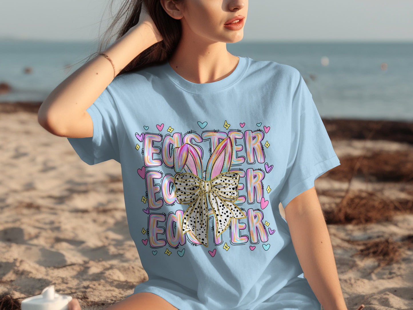 Colorful Easter Bunny Ears Graphic Tee for Easter