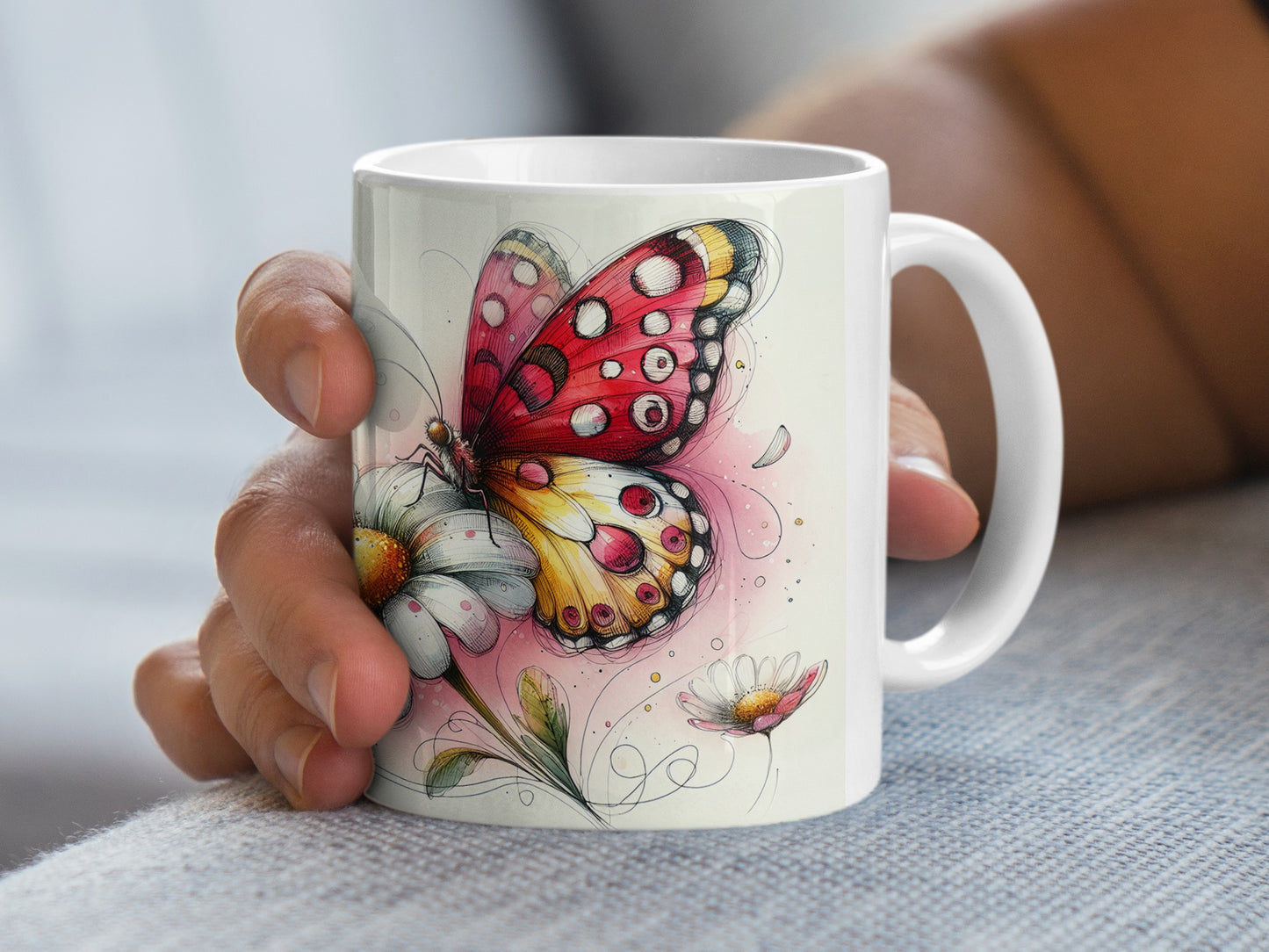 Vibrant Watercolor Butterfly Floral Art White Mug product type
