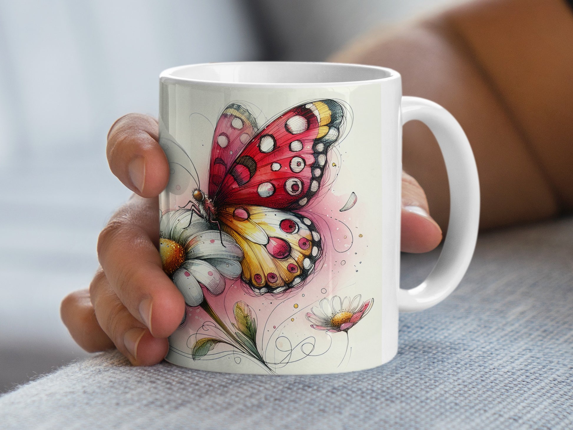 Vibrant Watercolor Butterfly Floral Art White Mug product type
