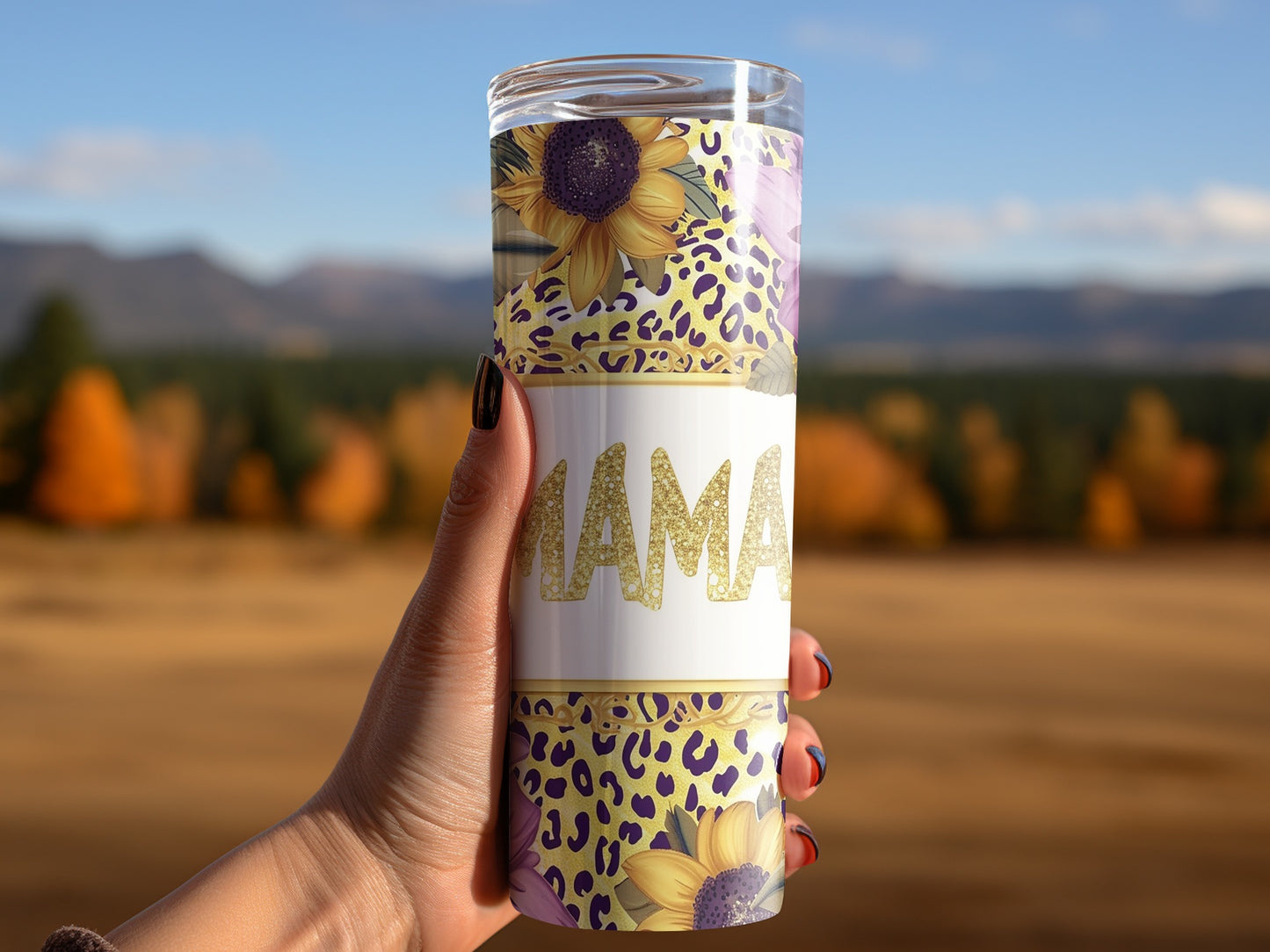 Glitter Mama Leopard Print Sunflower Tumbler