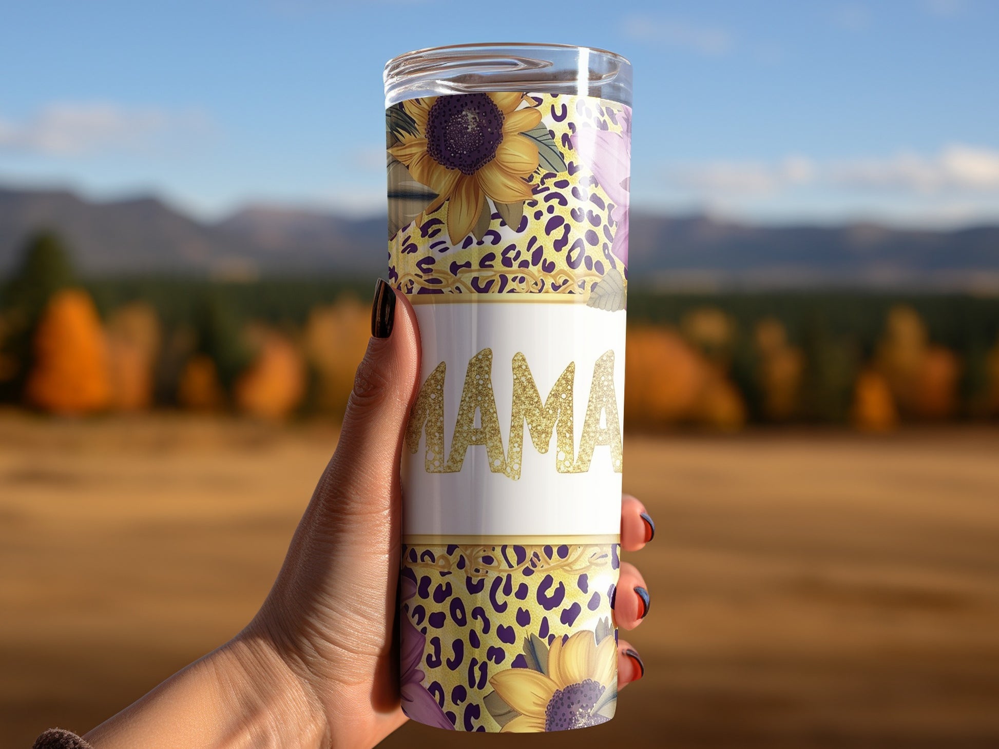 Glitter Mama Leopard Print Sunflower Tumbler