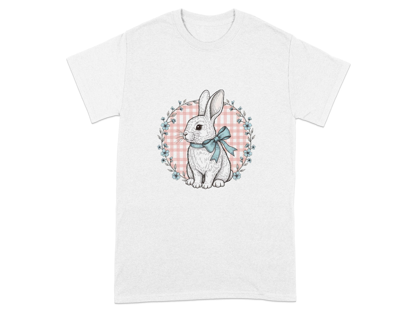 Adorable Bunny with Blue Bow Floral Wreath T-shirt