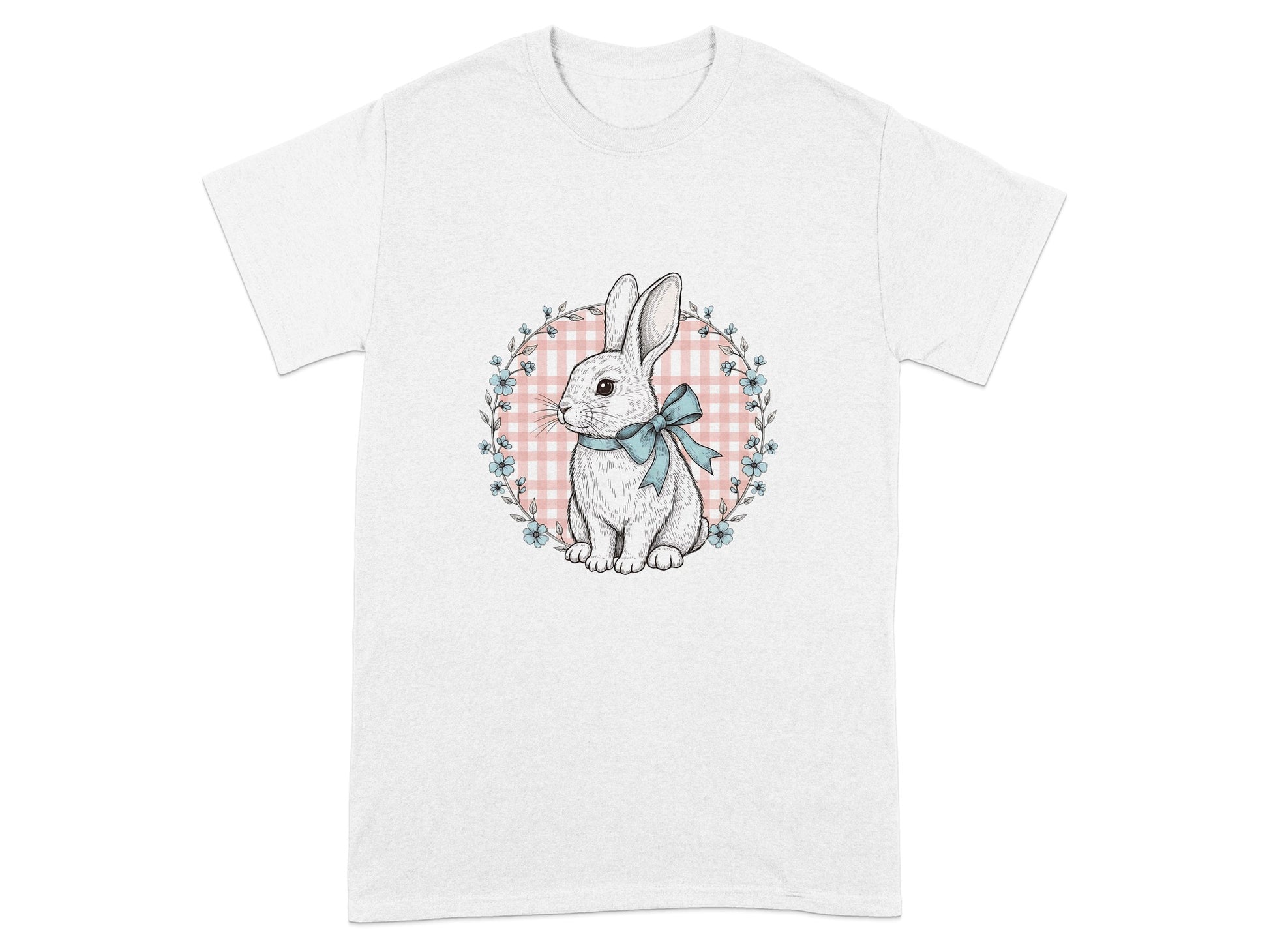 Adorable Bunny with Blue Bow Floral Wreath T-shirt