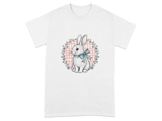 Adorable Bunny with Blue Bow Floral Wreath T-shirt