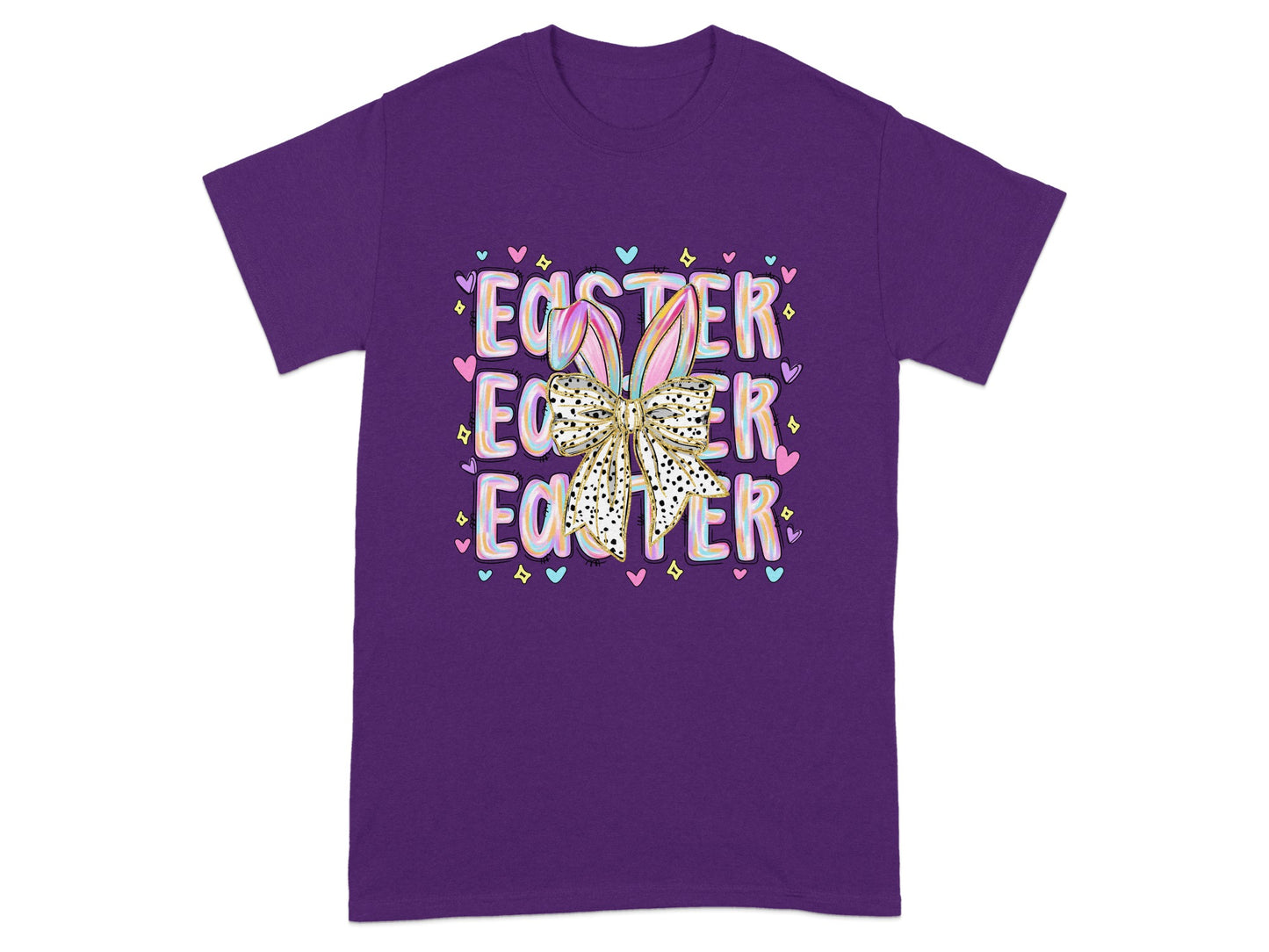 Colorful Easter Bunny Ears and Polka Dot Bow T-shirt