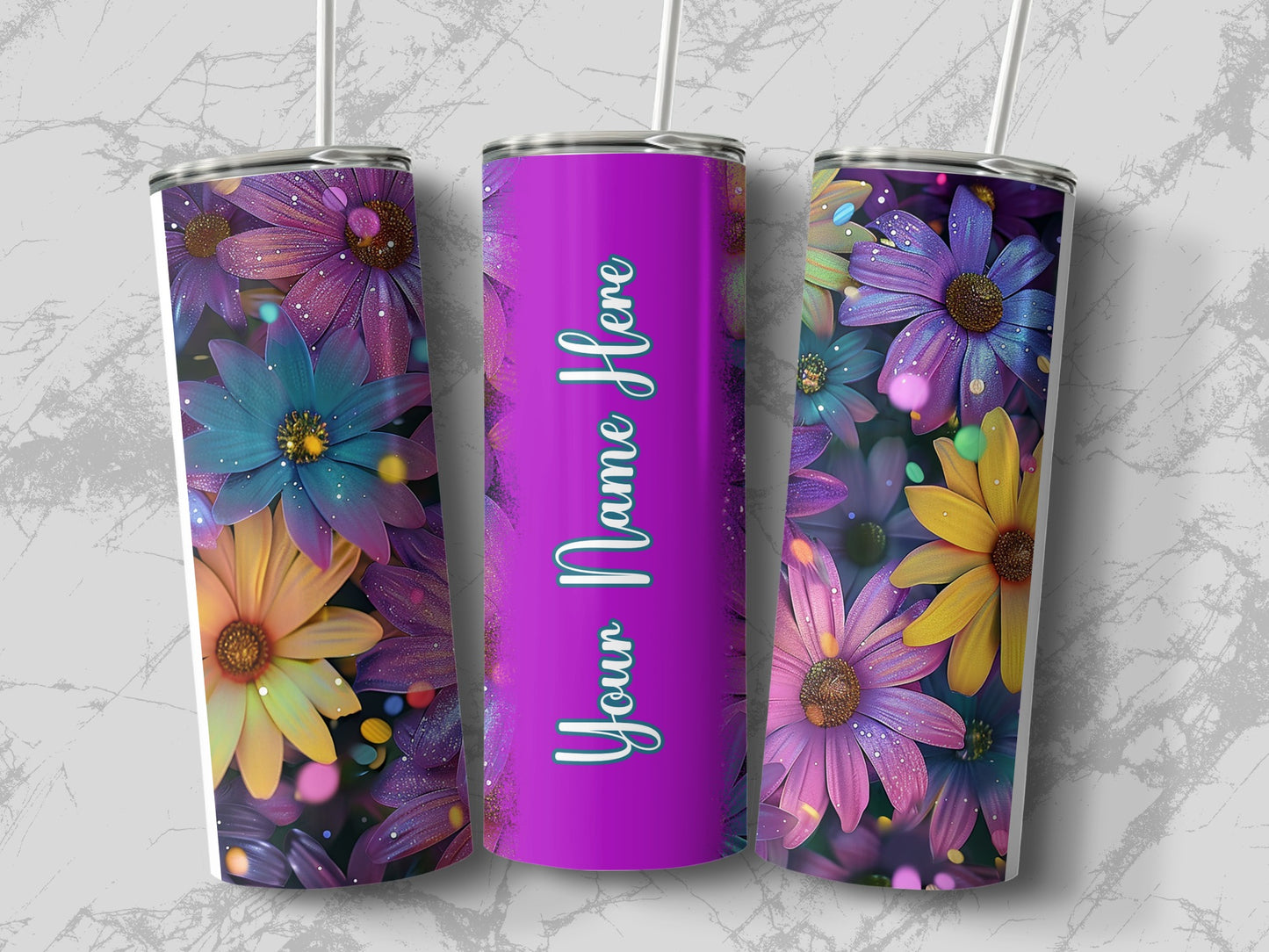 Personalized Glitter Floral Tumbler Custom Name product type
personalized custom name tumbler floral design flower pattern glitter effect sparkling flowers vibrant colors purple flowers blue flowers yellow flowers personalized gift custom drinkware unique tumbler bloom art custom present aesthetic tumbler spring flowers summer design floral art