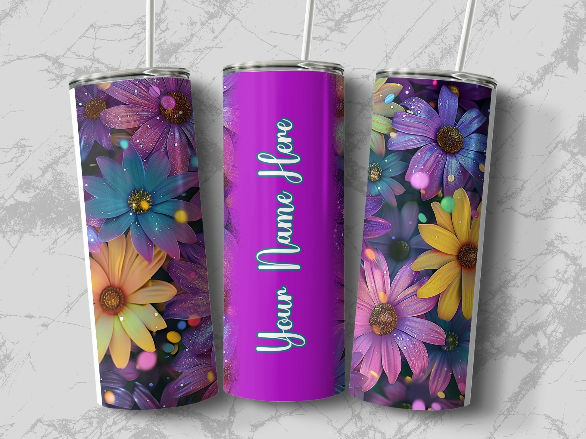 Personalized Glitter Floral Tumbler Custom Name product type
personalized custom name tumbler floral design flower pattern glitter effect sparkling flowers vibrant colors purple flowers blue flowers yellow flowers personalized gift custom drinkware unique tumbler bloom art custom present aesthetic tumbler spring flowers summer design floral art