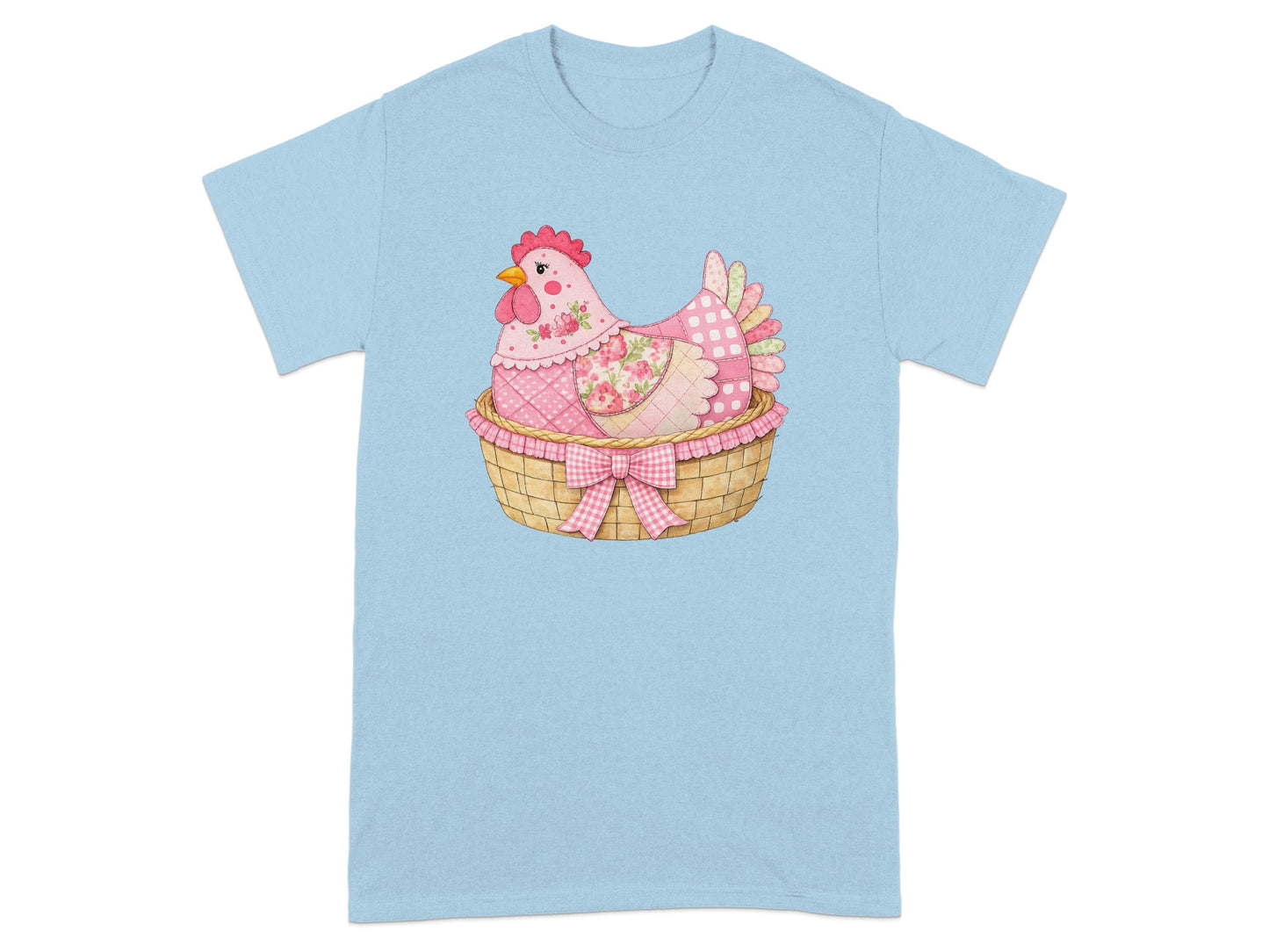 Cute Chicken in Basket Graphic Design T-shirt