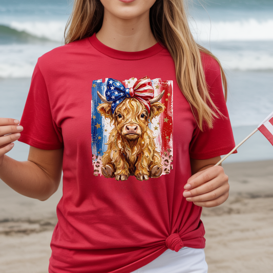 Patriotic 4th of July Highland Cow T-Shirt