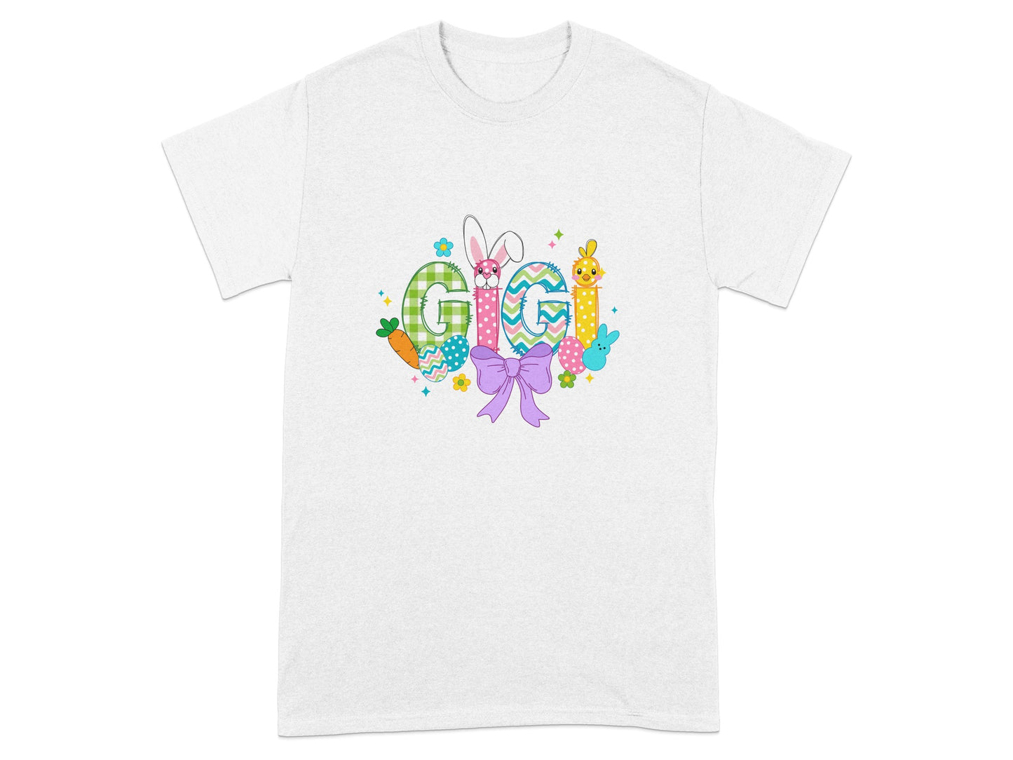 Colorful Gigi Bunny Carrot Design Easter T-Shirt